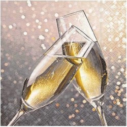 40x Champagne thema servetten met glazen 33 x 33 cm