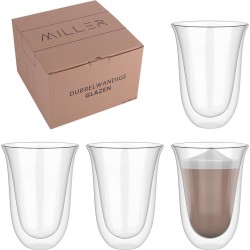 Miller Dubbelwandige Koffieglazen - Set van 4 Dubbelwandige Theeglazen - 300 ML