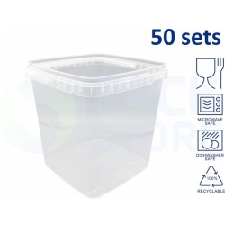 50 x vierkante transparante emmer met deksel - 5,5 liter met garantiesluiting - geschikt voor diepvries en vaatwasser - geschikt voor food & non-food - 100% recyclebaar
