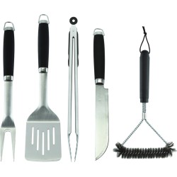 NATERIAAL - Set van 5 barbecuebenodigdheden - Roestvrij staal - Ergonomische handgreep - H.46 cm - Barbecuekoffer