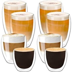 RoyalGoods® Dubbelwandige Glazen – Koffieglazen - Theeglazen – 2 Stuks Van 80ML, 250ML, 350ML en 450ML – 8 Stuks Totaal – Espresso Glazen, Cappuccino Glazen - Latte Macchiato Glazen