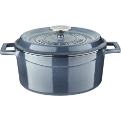 Lava - ronde braadpan - 24 cm rond - inductie - met deksel - gietijzeren pan - grijs