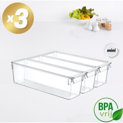 Voorraadpot Koelkastorganizer Set van 3 mini met Deksel 36x10,5x10,8 cm Koelkast bakjes Keuken organizer Lade Organizer Multifunctionele Bakjes Transparant