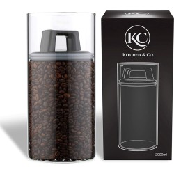 Koffieblik met vacuümdeksel, luchtdichte opslag, voorraaddoos luchtdicht, mottenbestendige glazen, koffieblik van glas, BPA-vrij, borosilicaatglazen houder, duurzame opslag, (2000 ml)