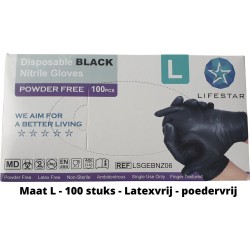 Handschoenen zwart nitrile - maat L - 100 stuks - latexvrij - poedervrij - allergievrij