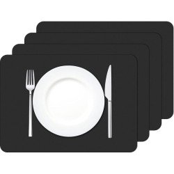 Placemats, afwasbaar, lege set, set van 4, lederlook, kunst, waterdichte placemat voor thuis, restaurant, tafel, 42 x 30 cm, zwart