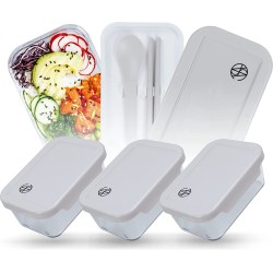 Mealprep Boxen Glas (Set van 3) - Mealprep Boxen Gemaakt van Borosilicaatglas - Food Box met Lepel & Eetstokjes - Lekvrije Mealprep Box