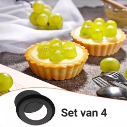 Tartelette vormen met losse bodem - Set van 4 - Taartvorm - Quichevorm - Bakvorm - 10cm