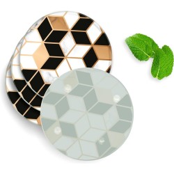 4 Luxe Glazen Onderzetters - Design Black-white-gold Marble - Rond