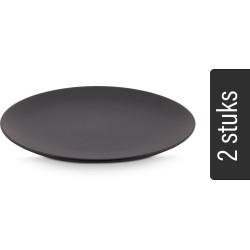 vtwonen - Borden - Set van 2 - Mat Zwart - Porselein - Ø 25.5cm
