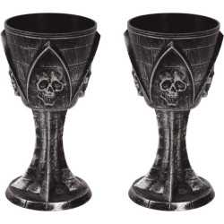 Set van 2x stuks horror kelk wijnglas/drinkbeker zwart 19 cm - Gotische Halloween wijnglazen - Halloween / horror tafeldecoraties