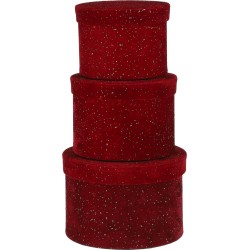 House of Seasons Opbergdoos - Set van 3 - H14 x Ø21 cm - Velvet - Rood