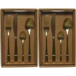 2x stuks besteksets/bestek set 16-delig licht goud voor 4 personen - Tafelbestek voor ontbijt lunch en diner