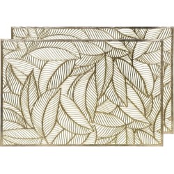 2x Gouden bladeren placemats 30 x 45 cm rechthoek - Goud thema tafeldecoraties versieringen