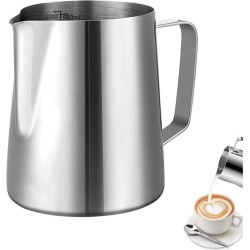 Melk Pitcher Cup Barista Melkkan, Handheld Melk Frothing Pitcher Jug Cup, Melkkan, Melkschuimer kan, RVS Melkkan, 600ML voor het maken van melk, koffie, cappuccino, opschuimen van melk (zilver)