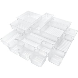 Lade organizer (Set van 16) - Doorzichtig keuken bakjes - Keukenkastorganizers - Opbergbak / Bewaardoos / Opbergdoos / Lade / Schuiflade verdeler / indeling- Blikjes en pakjes houder - Fridge / Koelkast organizer - Transparant badkamer opslag bakje