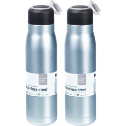 2x stuks RVS thermosflessen / isoleerflessen voor onderweg 550 ml lichtblauw - Thermoflessen