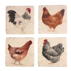 Onderzetters Kip/Haan, s/4 9,8x0,7x9,8cm