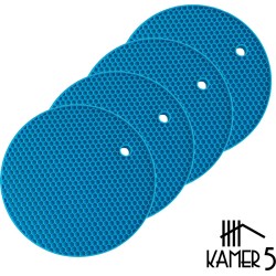 Pannenonderzetter Hittebestendig - Onderzetters voor Pannen - onderzetters voor glazen - Siliconen Mat - Pannenlappen en Ovenwanten - Potopener - Afgiethulp - Rond - Blauw - 4 Stuks