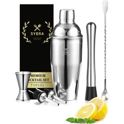 Sybra Cocktailset - 7 Delig - Cocktail shaker - Cocktail boek - RVS