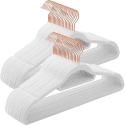 Hoppa! Fluwelen kleerhangers. set van 20. jashangers. antislip oppervlak. 42 cm lang. kostuumhanger. dun. goed draagvermogen. haken in roségoud die 360° kunnen worden gedraaid. voor jassen. wit
