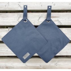 Toetie & Zo Handgemaakte leren Pannenlappen, set van 2 stuks, blauw, jeansblauw, donkerblauw, leder