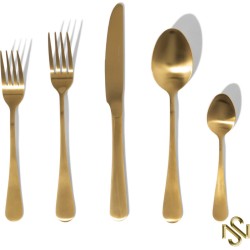 San Naila - Goud bestek - 20-delig - Mat - Bestek set - lepel - mes - vork - theelepel - dessertvork - luxe bestek