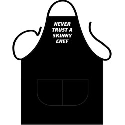 Partychimp Schort 'Never Trust a Skinny Chef' Barbecue Bbq Accesoires Vaderdag Cadeau - 80 x 56 cm - Polykatoen - Zwart