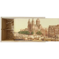Wijnkist - Oud Stadsgezicht Amsterdam - St. Nicolaaskerk Prins Hendrikkade - Oude Foto Print op Houten Kist - 19x36 cm
