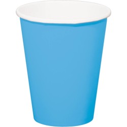 24x stuks drinkbekers van papier blauw 350 ml - Uni kleuren thema voor verjaardag of feestje