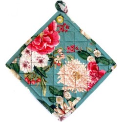 Imbarro stevige hittebestendige pannenlappen met bloemen print in aqua kleur set van 2 | 25 x 25 cm