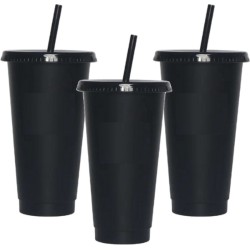 Drinkbeker - 3 stuks to go drinkfles - Starbucks drinkbeker look a like - Drinkfles met deksel en rietje - 710ML - Zwart