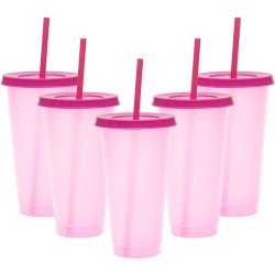 Herbruikbare bekers met rietje en deksel van plastic – Starbucks design – Drinkbekers met rietje – kleur veranderende beker – 5 pack