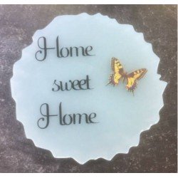 hars drink coaster- hangemaakte resin onderzetter- geschenk- vlinder- Home sweet home- Quotes