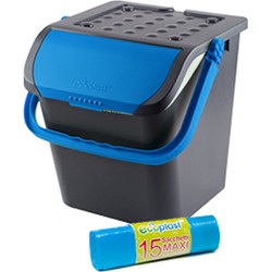 Malpie afvalbak + rol Maxi afvalzakken blauw - afvalemmer - blauw - afvalscheiden papier - PMD - plastic - sorteer afvalbak - sorteer bak