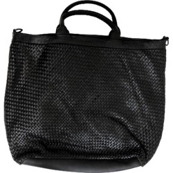 Hommard Geweven leren Grote zwarte Shopper Bag, Echt leer, Real leather, Woven Leather, Made in Italy