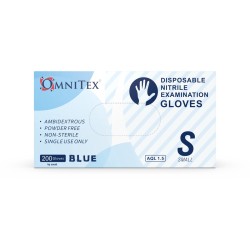 Omnitex Premium 200St. Blauwe Nitrilhandschoenen | Maat S | Poedervrij | Latexvrij | Voedselveilig | EN455 EN374 EN420 | CE & UKCA Cat3-klasse