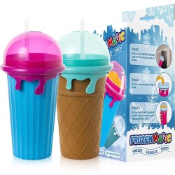 Frozen Magic Slushy Maker - Voordeelpakket - Duo pakket - Slush Puppy Maker - IJscrusher - Slush Puppy Beker - Slushy Puppy Maker - Slush Puppy Machine - Slush Maker - Slushy Cup - Tiktok - Blauw en Bruin