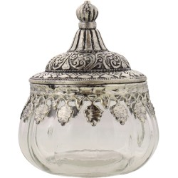 3 Stuks - Oosterse Glazen Pot - Met Deksel - Zilver