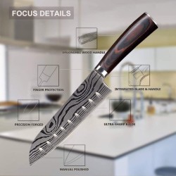 Joyspot Japans Santoku mes, 7 inch koksmes, professioneel mes, Duits koolstof-roestvrij stalen mes, extra scherp lemmet met ergonomische handgreep, beste voor thuiskeuken