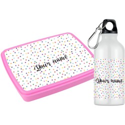 Lunchbox Set met Broodtrommel en Drinkfles voor Kinderen Confetti met Naam | Meisjes | Roze | 2 vakken | Kind