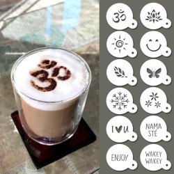 QBIX Cappuccino Sjabloon 12 stuks Herbruikbare Barista Stencils - Yoga, nature & good vibes