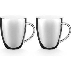 VT-wonen - Mokken met Oor - Zilver - Porselein - 250Ml - Set van 2 Stuks