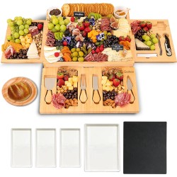 Tapasplank - Borrelplank - Serveerplank - Kaasplank - Hapjesplank - Inclusief Kaasmesjes - Taspasplank Bamboe - Borrelplank Rond - Inclusief Ebook - 41 cm