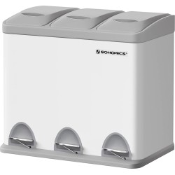 Hoppa! Keukenafvalemmer, metalen pedaalemmer, 3-in-1 afvalemmer, 24 liter, afvalscheiding, afvalscheidingssysteem, eenvoudig te reinigen, staal, wit