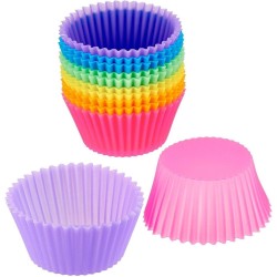 *** 12 Siliconen Cupcake Vormpjes - Muffin Vormpjes - Vrolijke Kleuren - van Heble® ***