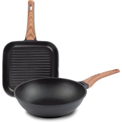 Rosmarino Black Line Grillpan 28cm & wokpan 30cm - 100% PFAS & PFOA vrij - gegoten aluminium - non-stick minerale coating - ergonomische handgreep - geschikt voor alle warmtebronnen & vaatwasse