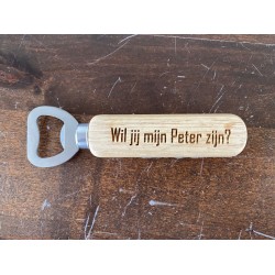 Houten opener met tekst - flesopener - gepersonaliseerd - eigen tekst opdruk mogelijk