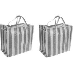 2x stuks dekens en kussens opbergtas wit/grijs - 55 x 55 x 30