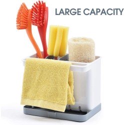 Kingrack Gootsteenorganizer, spoelbakorganizer, caddy spoelbak, opberghulp voor de spoelbak, ABS, grijs, 17,5 x 12 x 13,5 cm